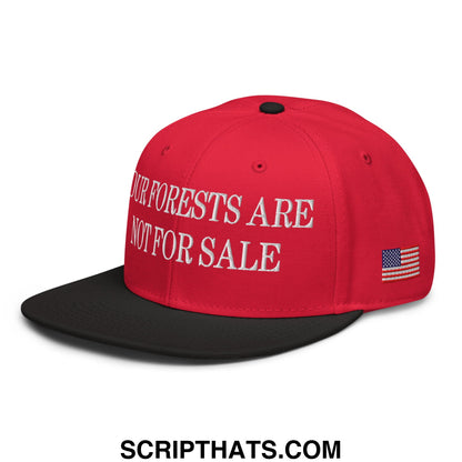Our Forests Are Not For Sale USFS US Flag Embroidered Flat Bill Snapback Hat Black Red Red