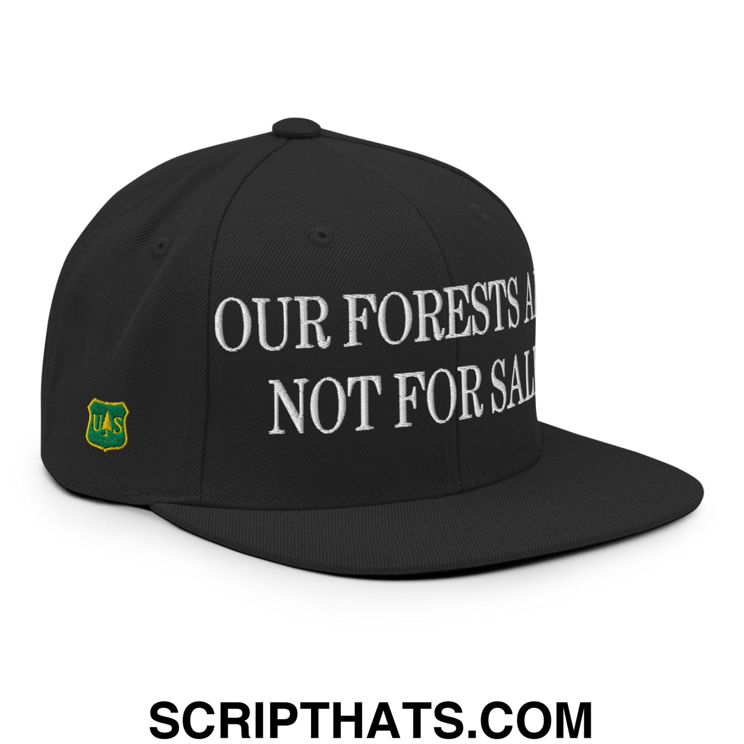 Our Forests Are Not For Sale USFS US Flag Embroidered Flat Brim Snapback Hat Black