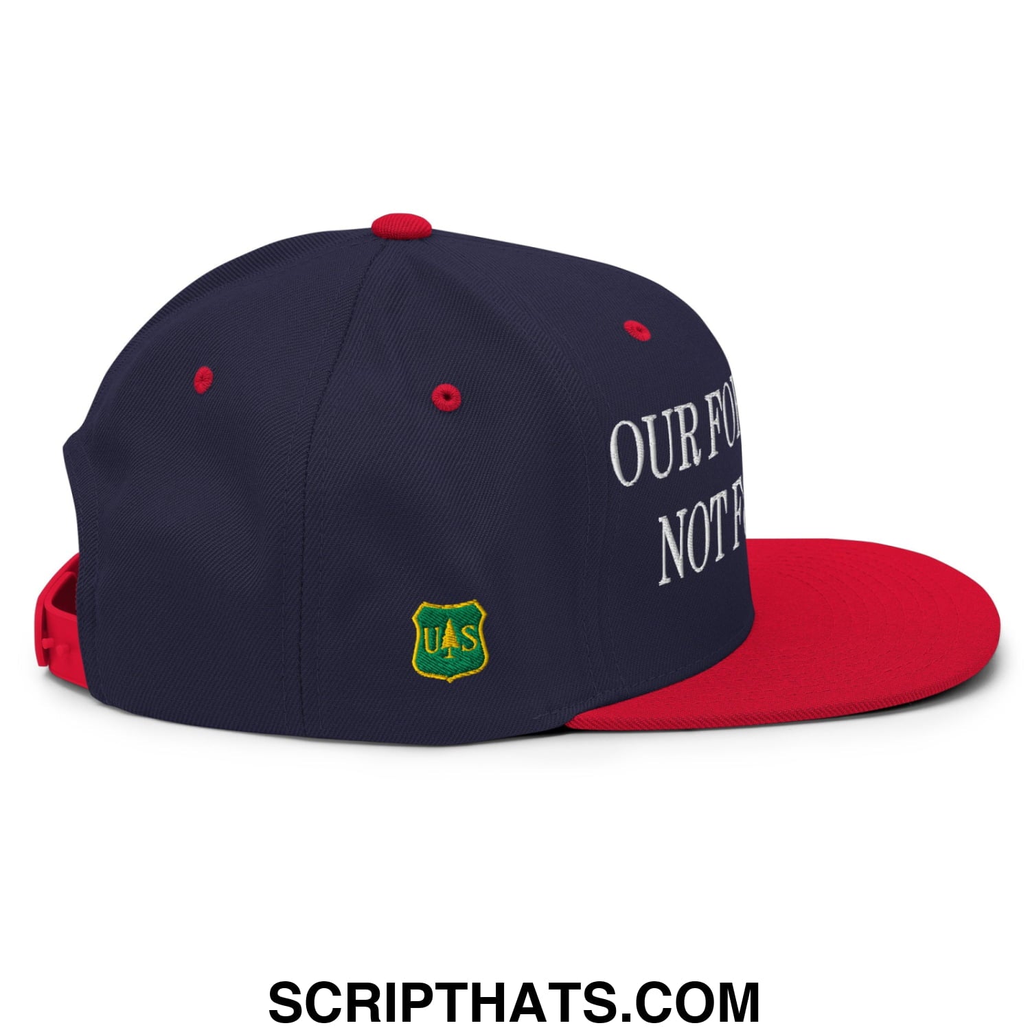 Our Forests Are Not For Sale USFS US Flag Embroidered Flat Brim Snapback Hat Navy Red