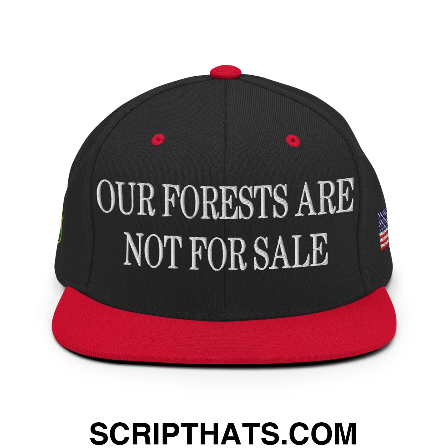 Our Forests Are Not For Sale USFS US Flag Embroidered Flat Brim Snapback Hat Black Red