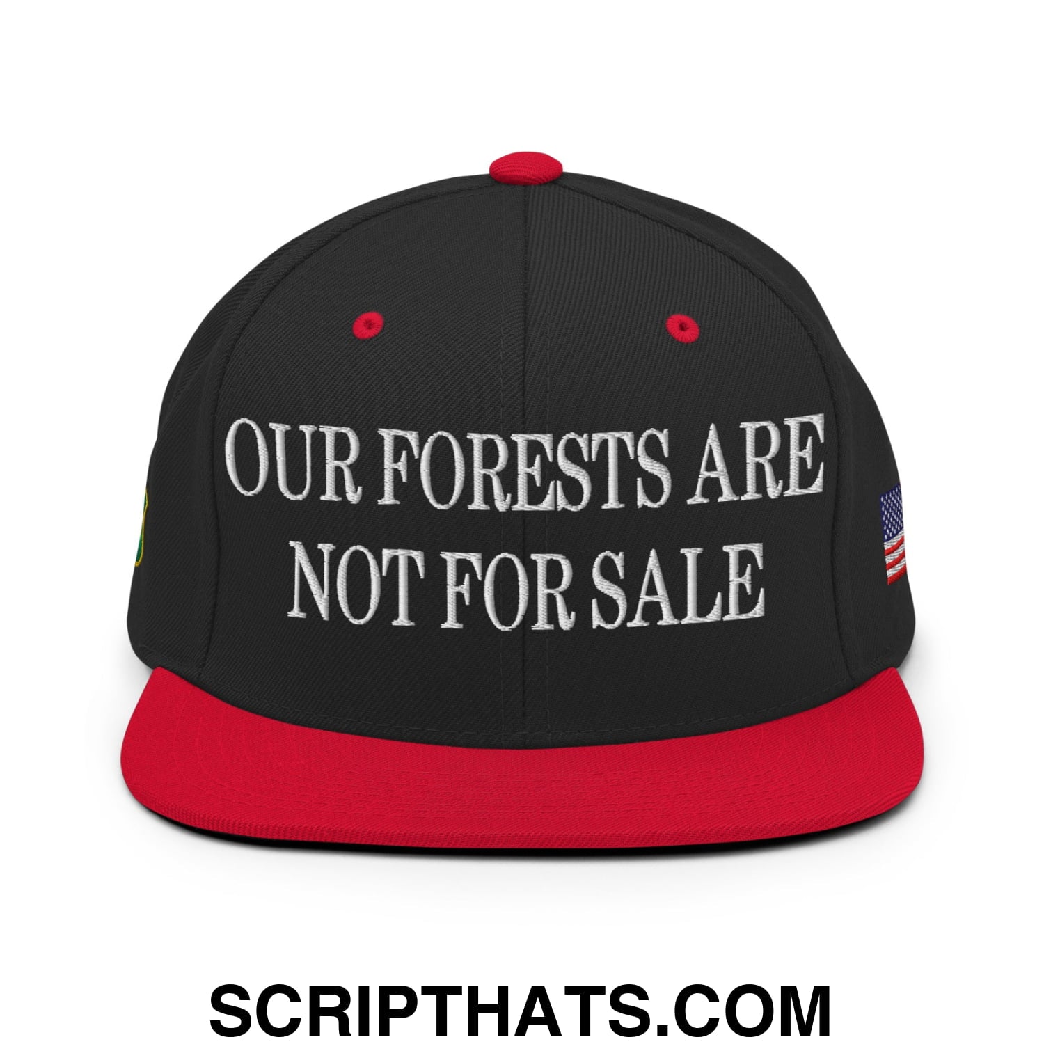 Our Forests Are Not For Sale USFS US Flag Embroidered Flat Brim Snapback Hat Black Red