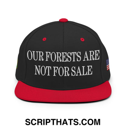 Our Forests Are Not For Sale USFS US Flag Embroidered Flat Brim Snapback Hat Black Red
