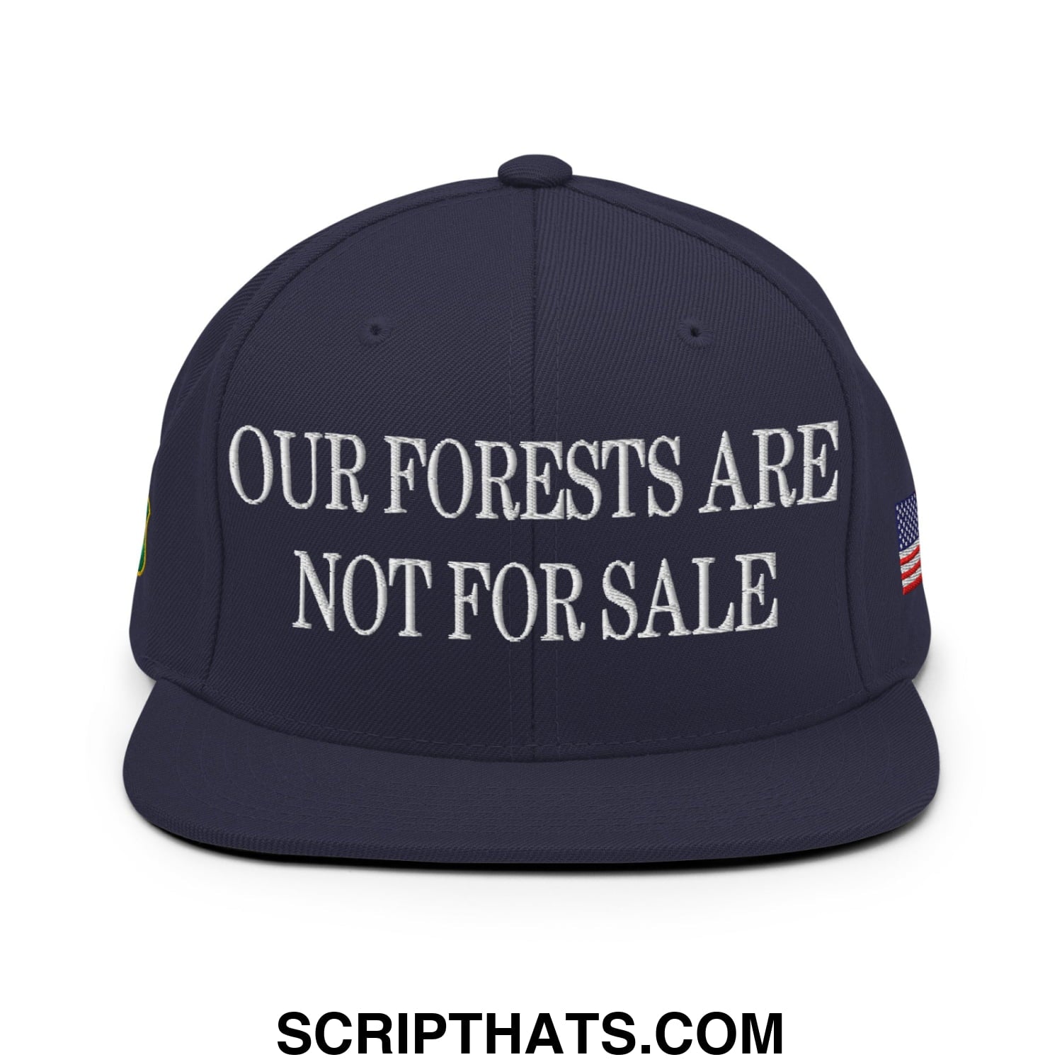 Our Forests Are Not For Sale USFS US Flag Embroidered Flat Brim Snapback Hat Navy
