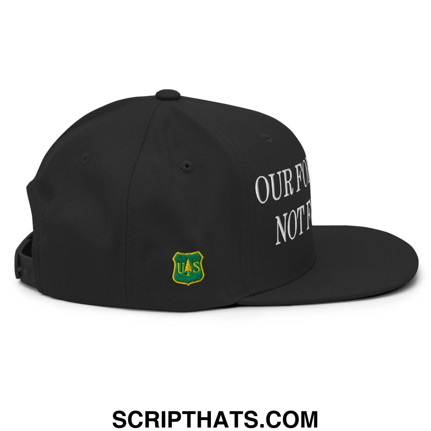 Our Forests Are Not For Sale USFS US Flag Embroidered Flat Brim Snapback Hat Black
