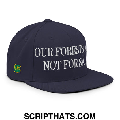 Our Forests Are Not For Sale USFS US Flag Embroidered Flat Brim Snapback Hat Navy