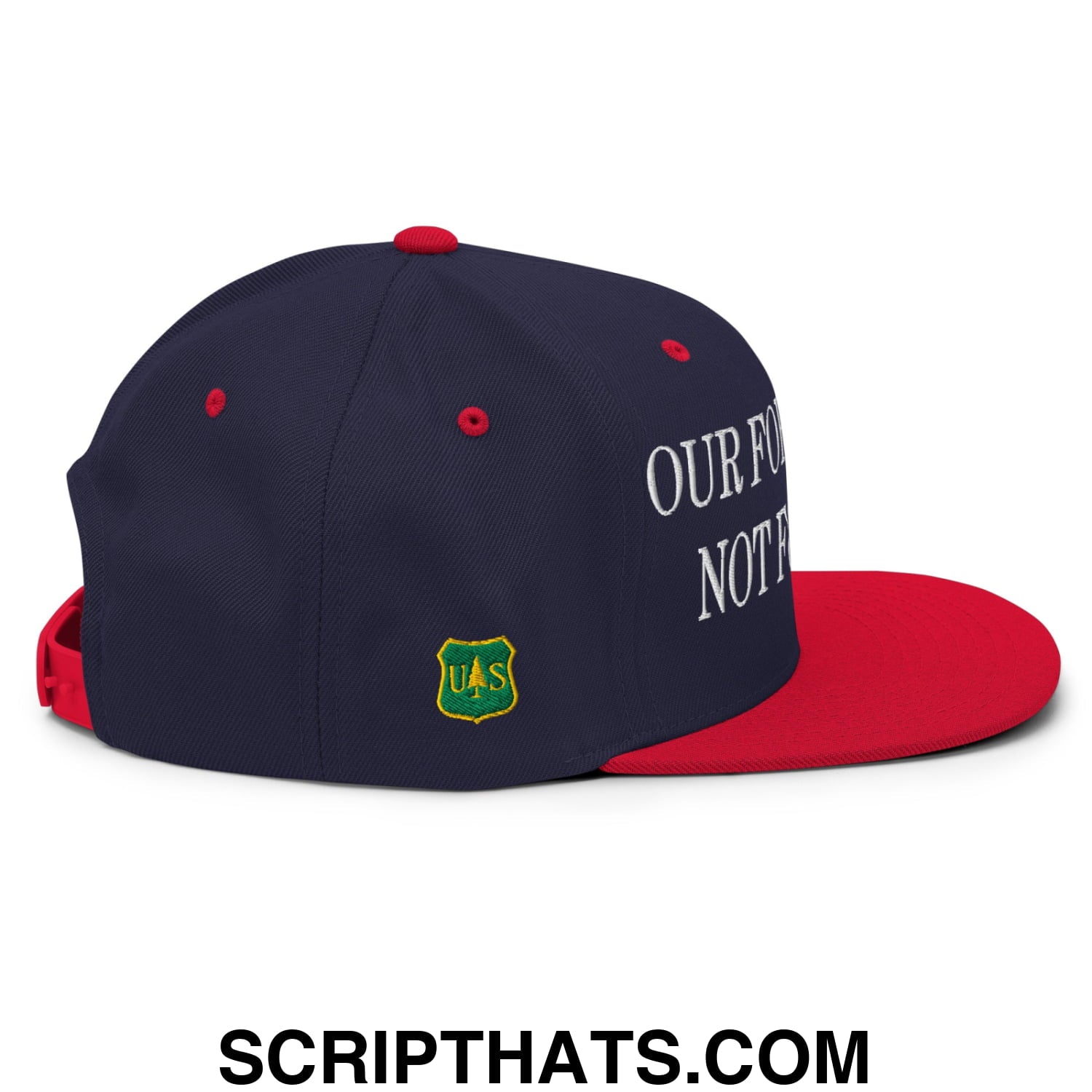 Our Forests Are Not For Sale USFS US Flag Embroidered Flat Brim Snapback Hat Navy Red