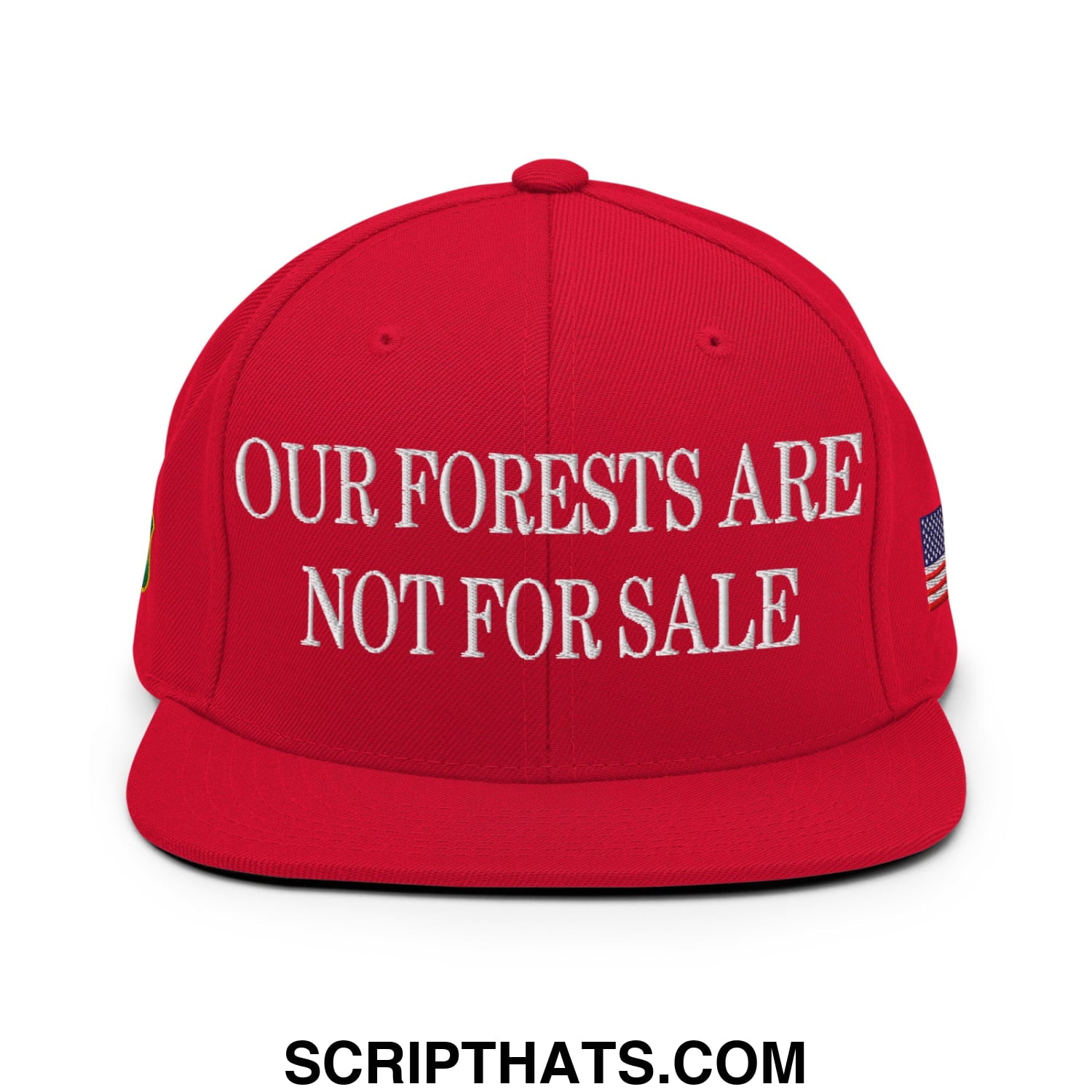 Our Forests Are Not For Sale USFS US Flag Embroidered Flat Brim Snapback Hat Red