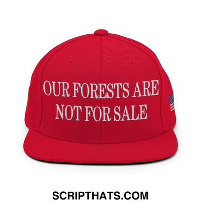Our Forests Are Not For Sale USFS US Flag Embroidered Flat Brim Snapback Hat Red