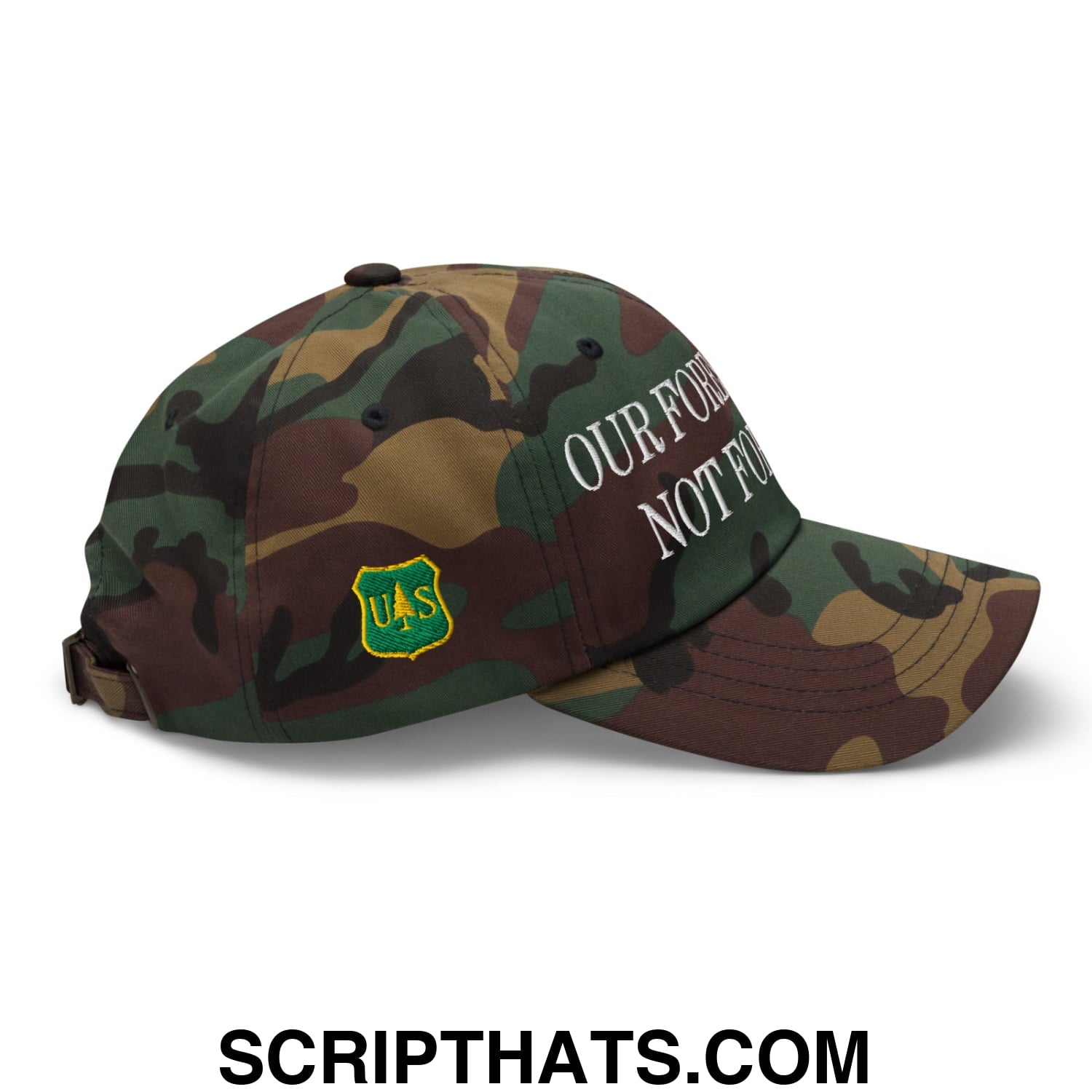 Our Forests Are Not For Sale USFS US Flag Embroidered Unstructured Dad Hat Green Camo