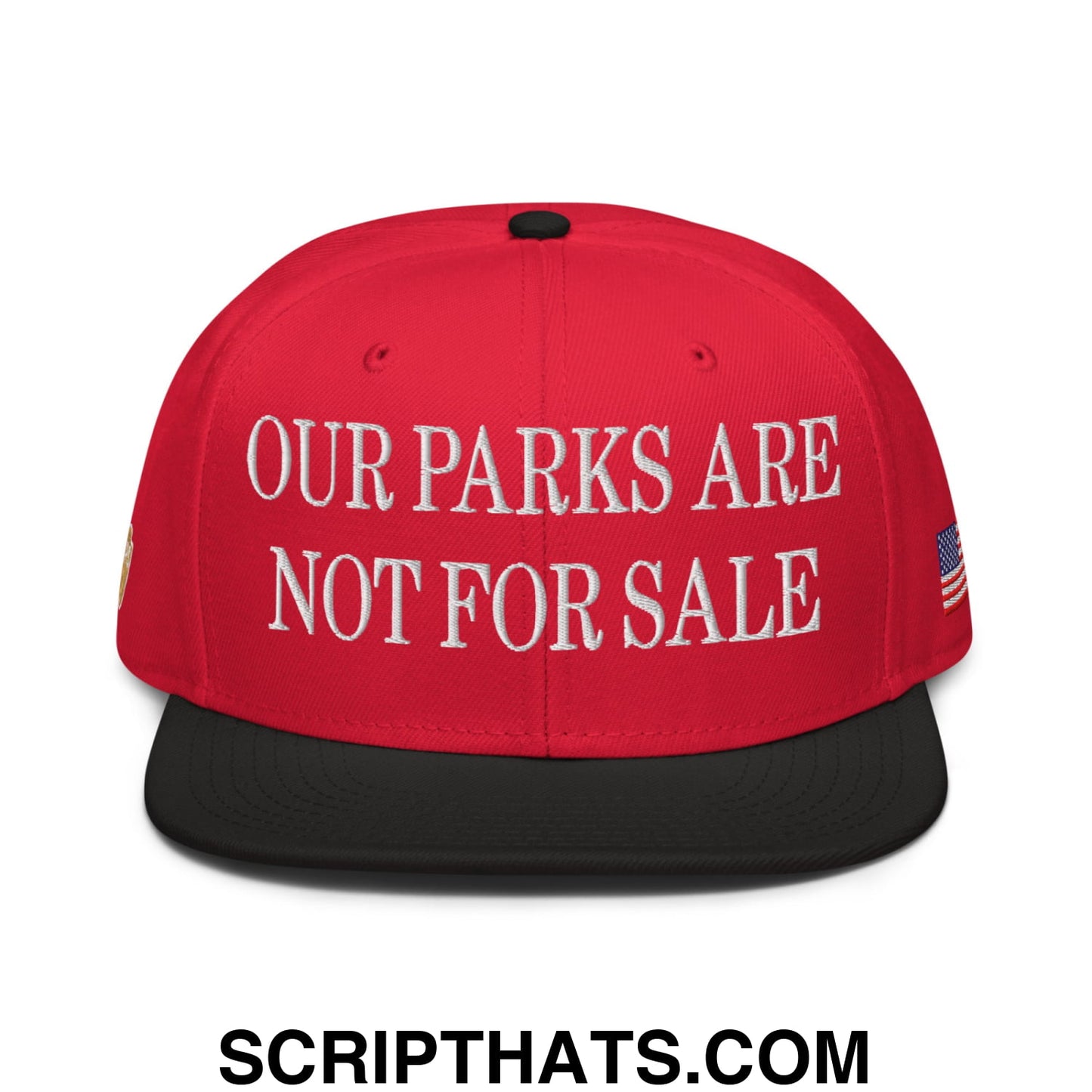 Our Parks Are Not For Sale NPS US Flag Embroidered Flat Bill Snapback Hat Black Red Red