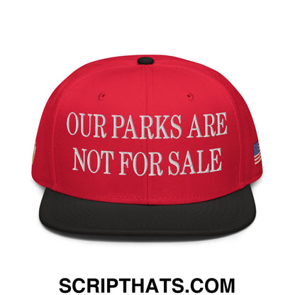 Our Parks Are Not For Sale NPS US Flag Embroidered Flat Bill Snapback Hat Black Red Red