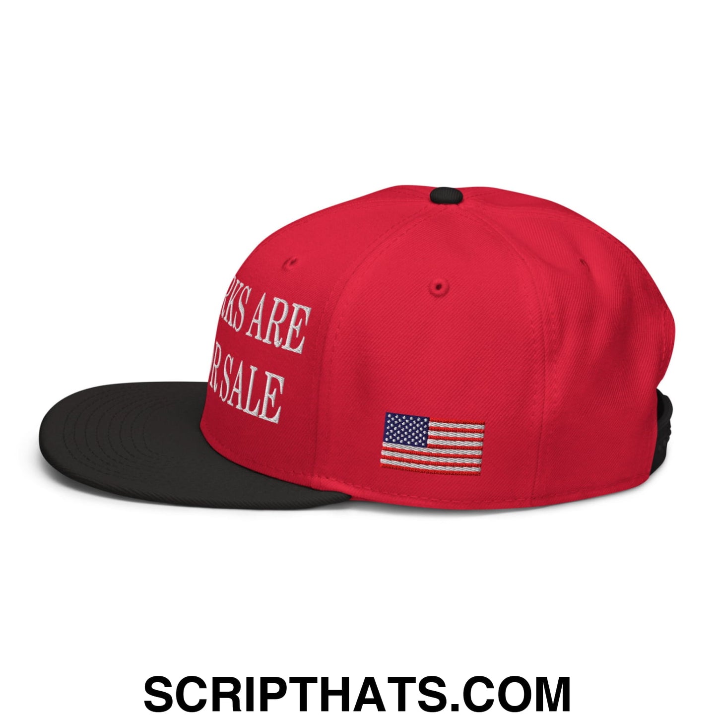 Our Parks Are Not For Sale NPS US Flag Embroidered Flat Bill Snapback Hat Black Red Red