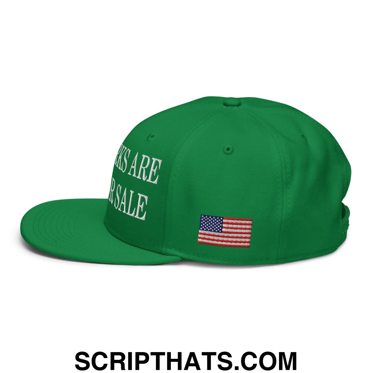 Our Parks Are Not For Sale NPS US Flag Embroidered Flat Bill Snapback Hat Kelly Green