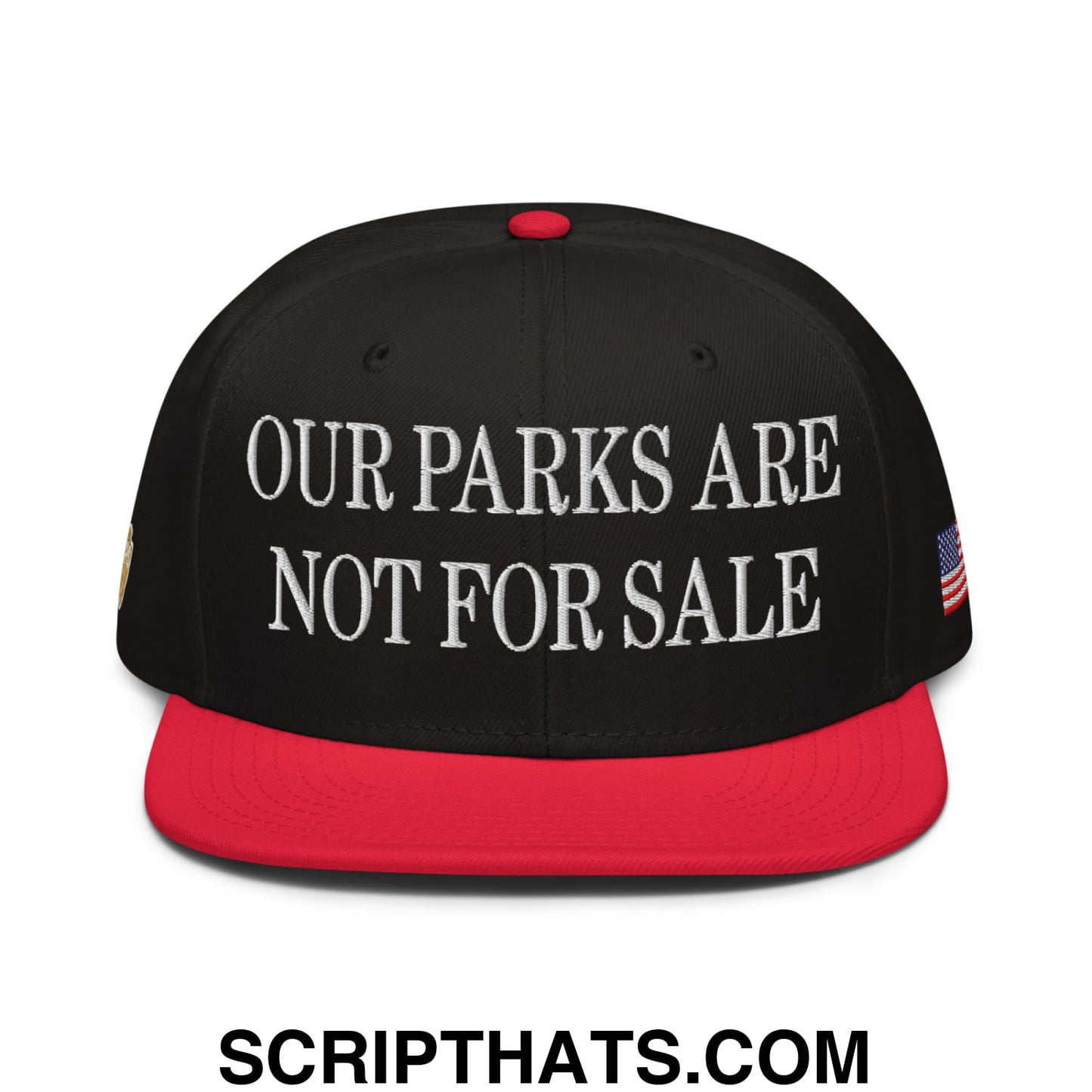 Our Parks Are Not For Sale NPS US Flag Embroidered Flat Bill Snapback Hat Red Black Black