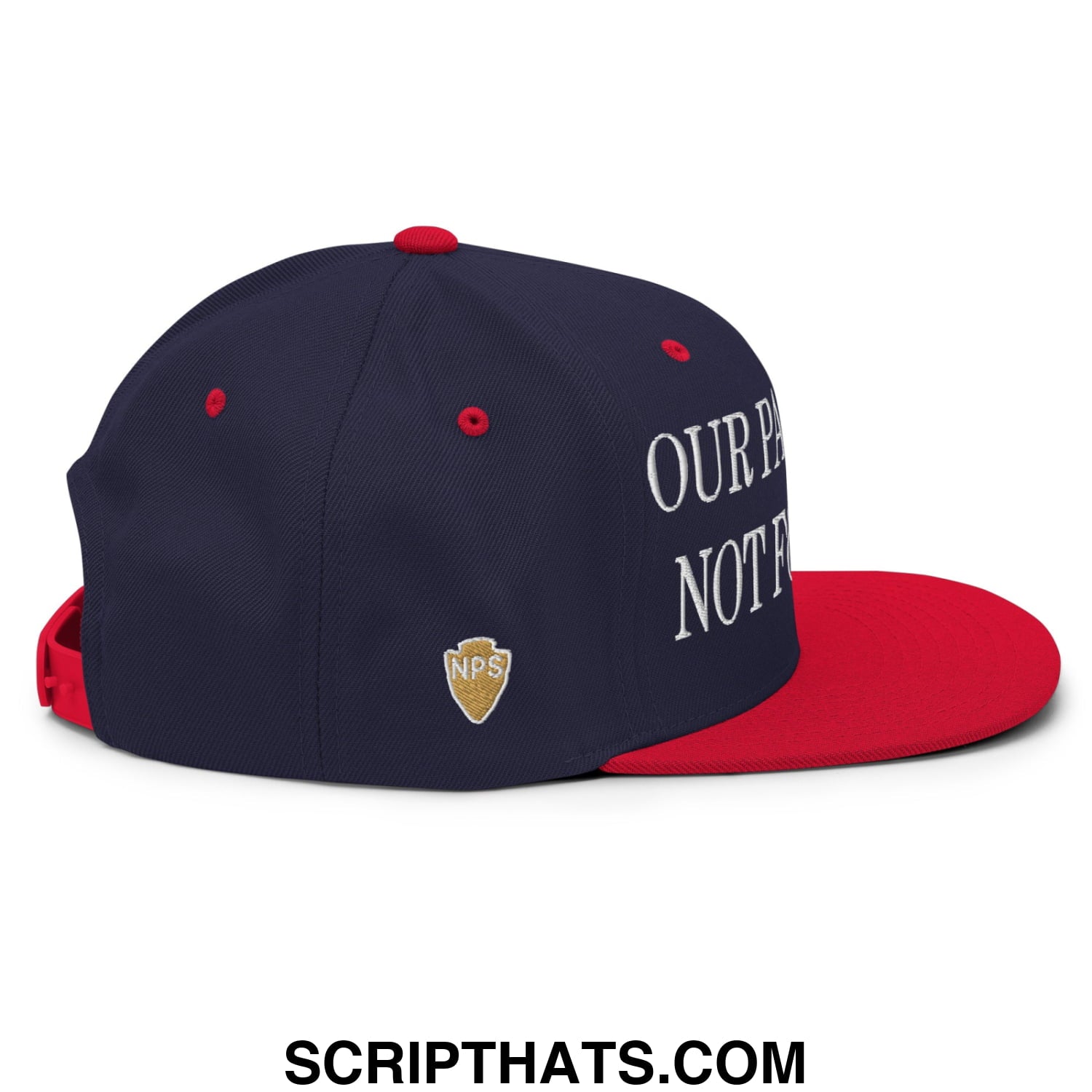 Our Parks Are Not For Sale NPS US Flag Embroidered Flat Brim Snapback Hat Navy Red