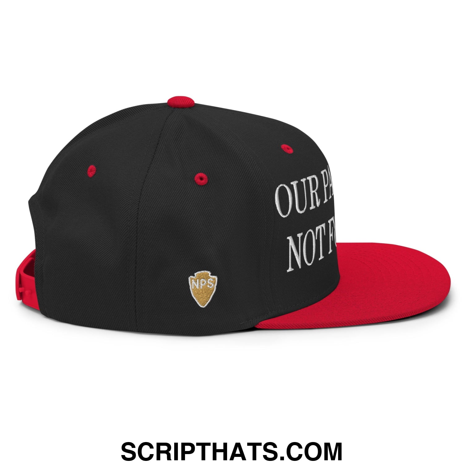 Our Parks Are Not For Sale NPS US Flag Embroidered Flat Brim Snapback Hat Black Red
