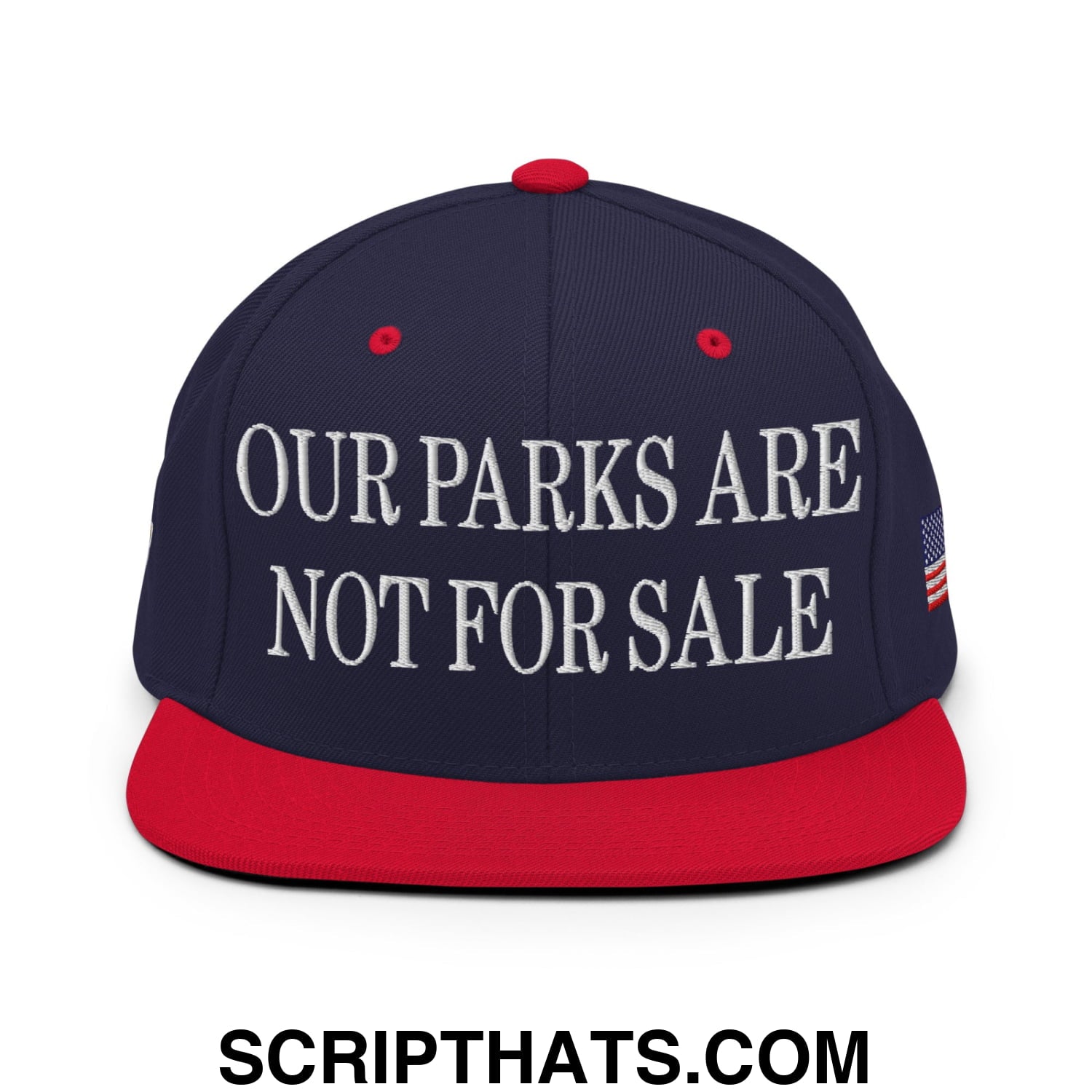 Our Parks Are Not For Sale NPS US Flag Embroidered Flat Brim Snapback Hat Navy Red