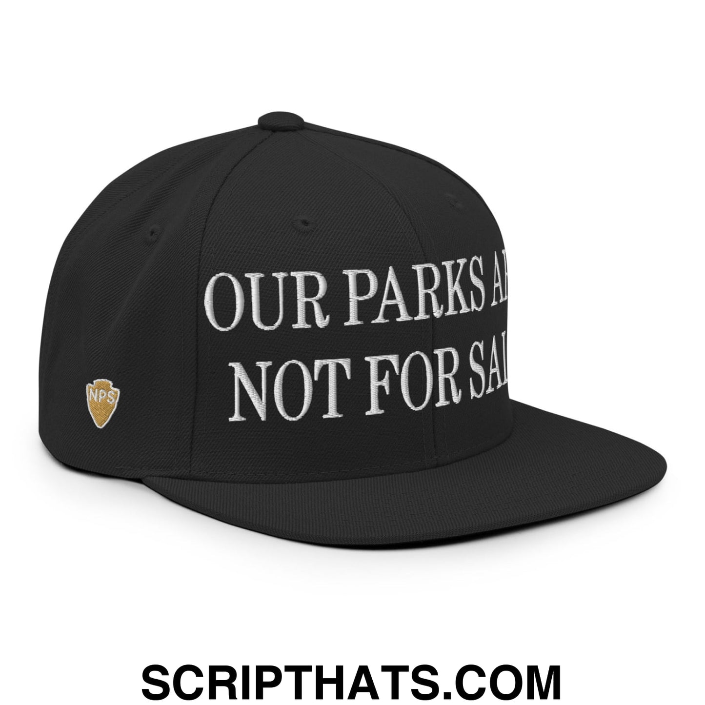 Our Parks Are Not For Sale NPS US Flag Embroidered Flat Brim Snapback Hat Black