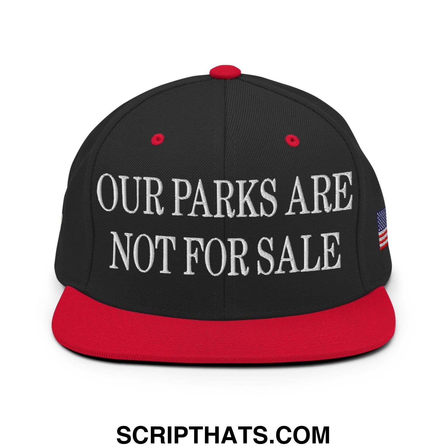 Our Parks Are Not For Sale NPS US Flag Embroidered Flat Brim Snapback Hat Black Red