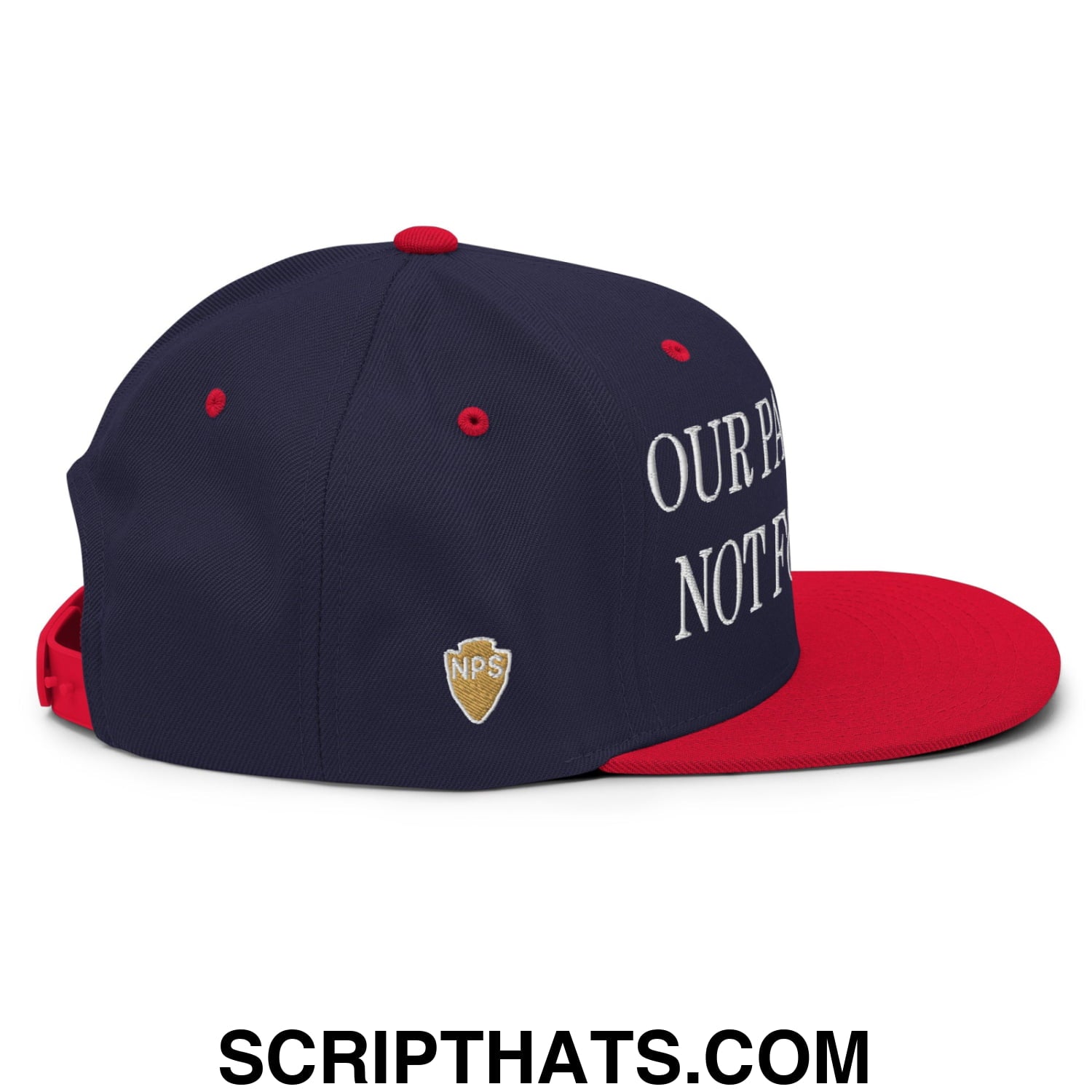 Our Parks Are Not For Sale NPS US Flag Embroidered Flat Brim Snapback Hat Navy Red