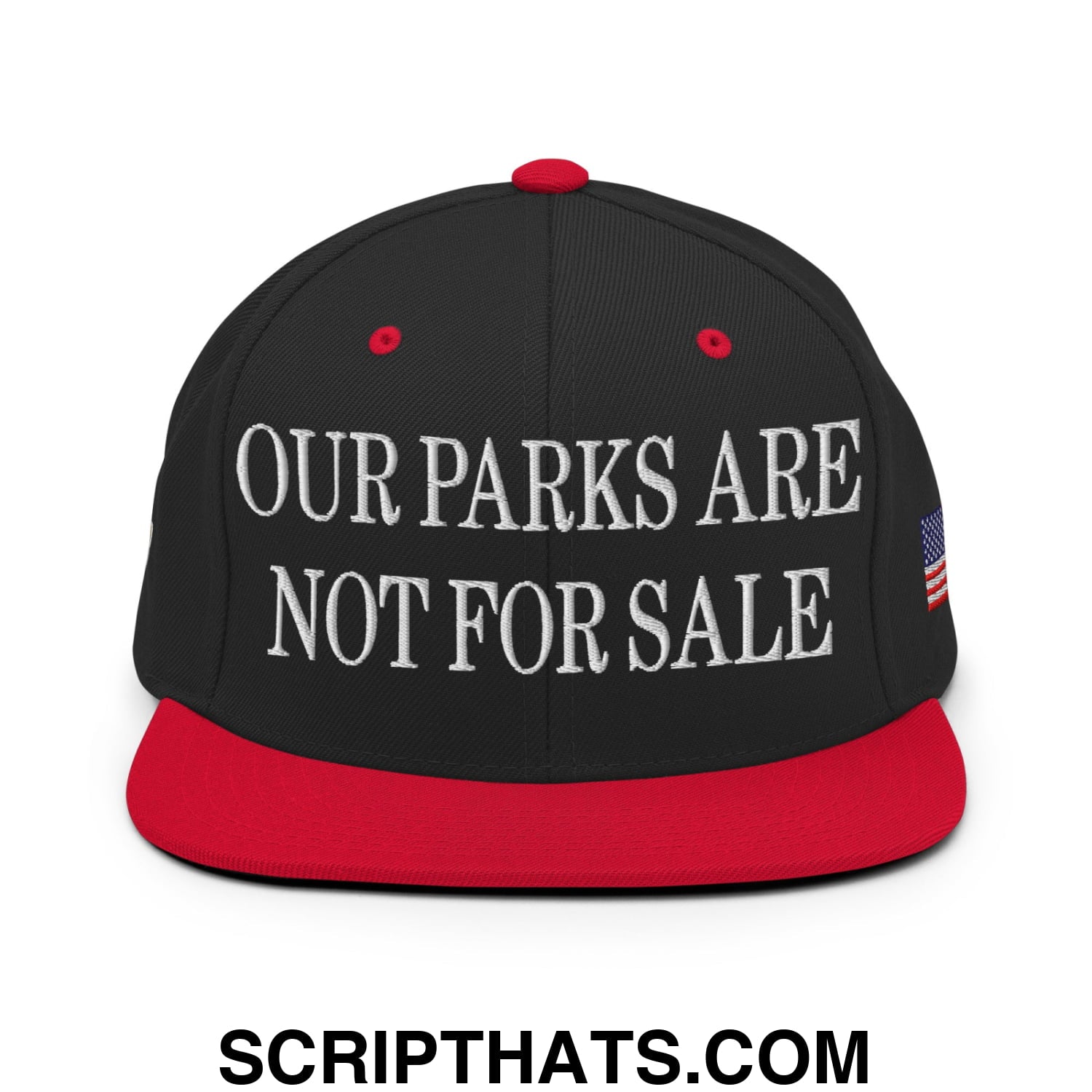 Our Parks Are Not For Sale NPS US Flag Embroidered Flat Brim Snapback Hat Black Red