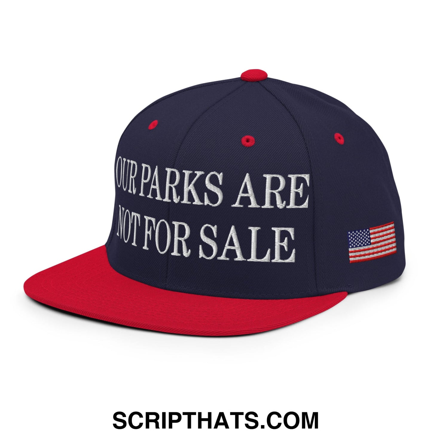 Our Parks Are Not For Sale NPS US Flag Embroidered Flat Brim Snapback Hat Navy Red