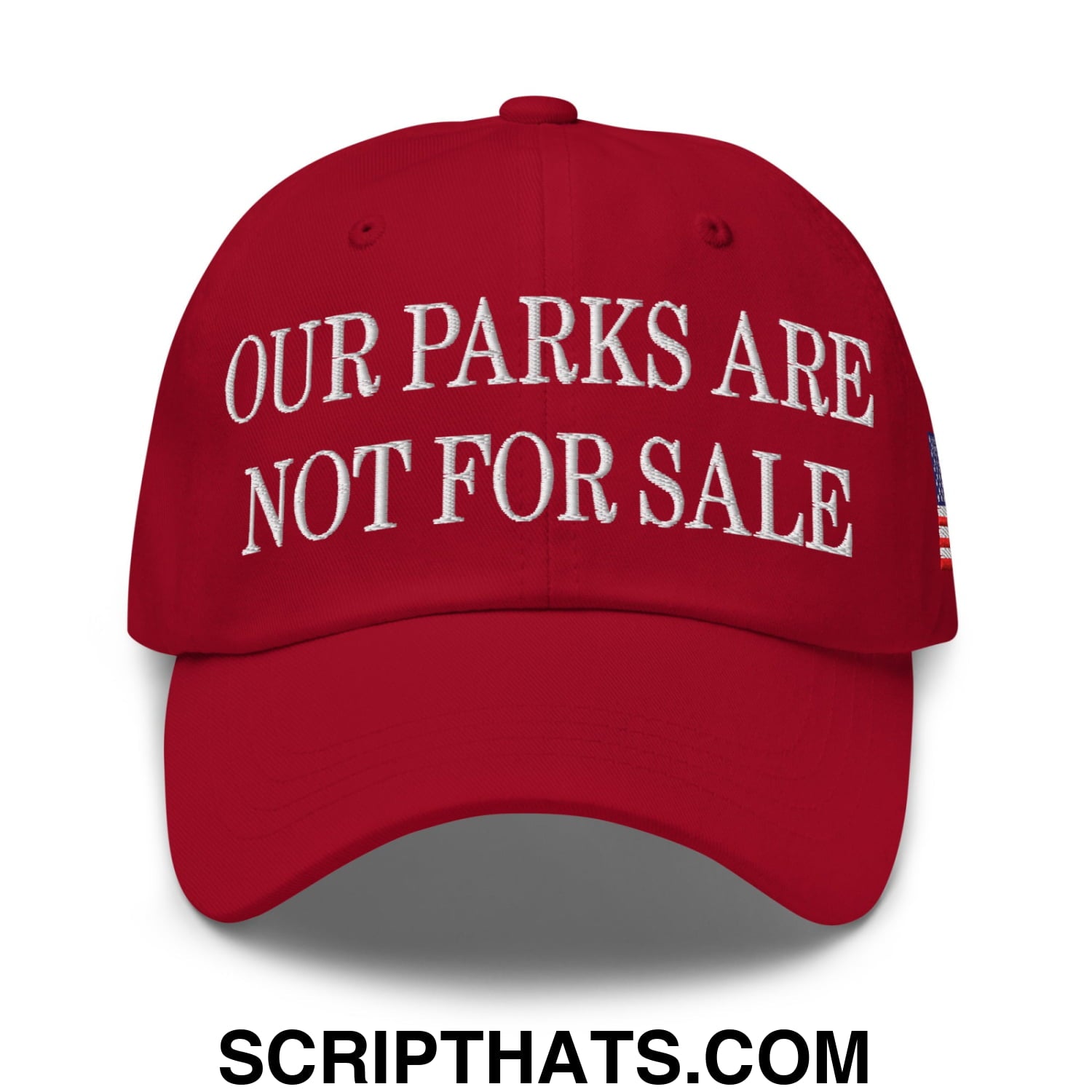 Our Parks Are Not For Sale NPS US Flag Embroidered Unstructured Dad Hat Cranberry