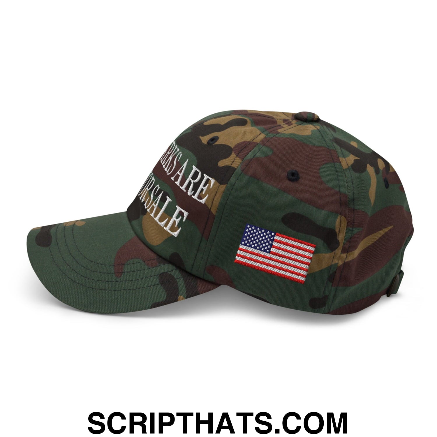 Our Parks Are Not For Sale NPS US Flag Embroidered Unstructured Dad Hat Green Camo