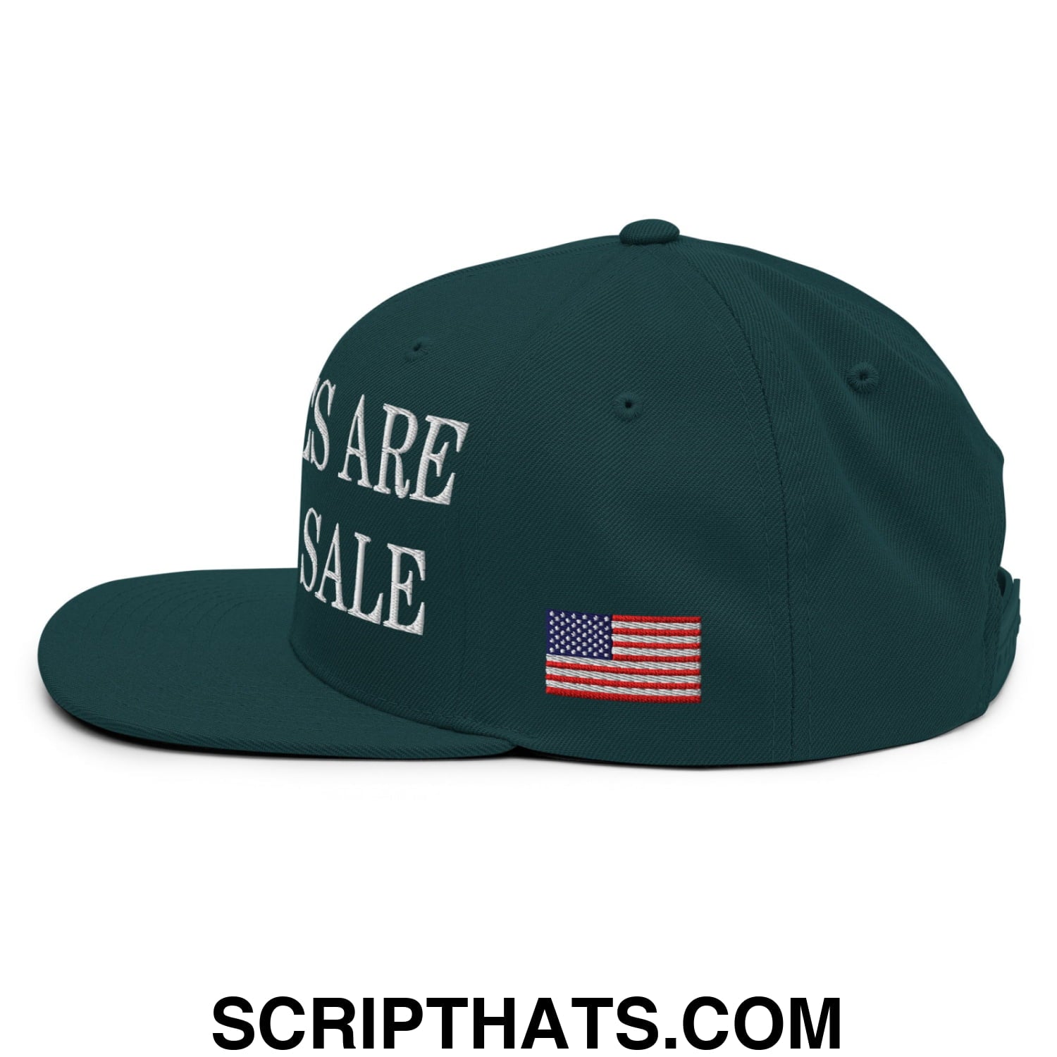 Our Trees Are Not For Sale USFS US Flag Embroidered Flat Brim Snapback Hat Spruce