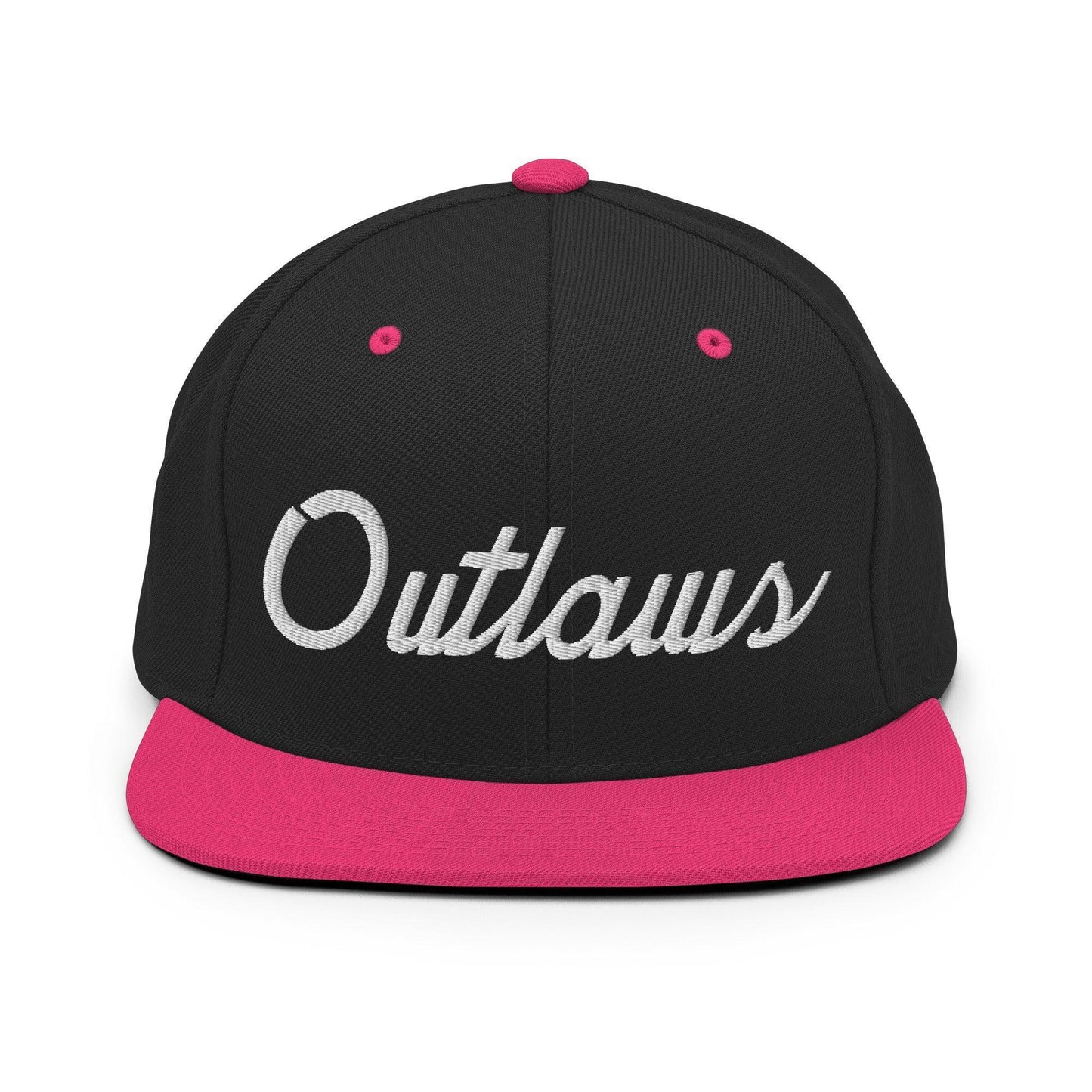 Outlaws School Mascot Script Snapback Hat Black Neon Pink