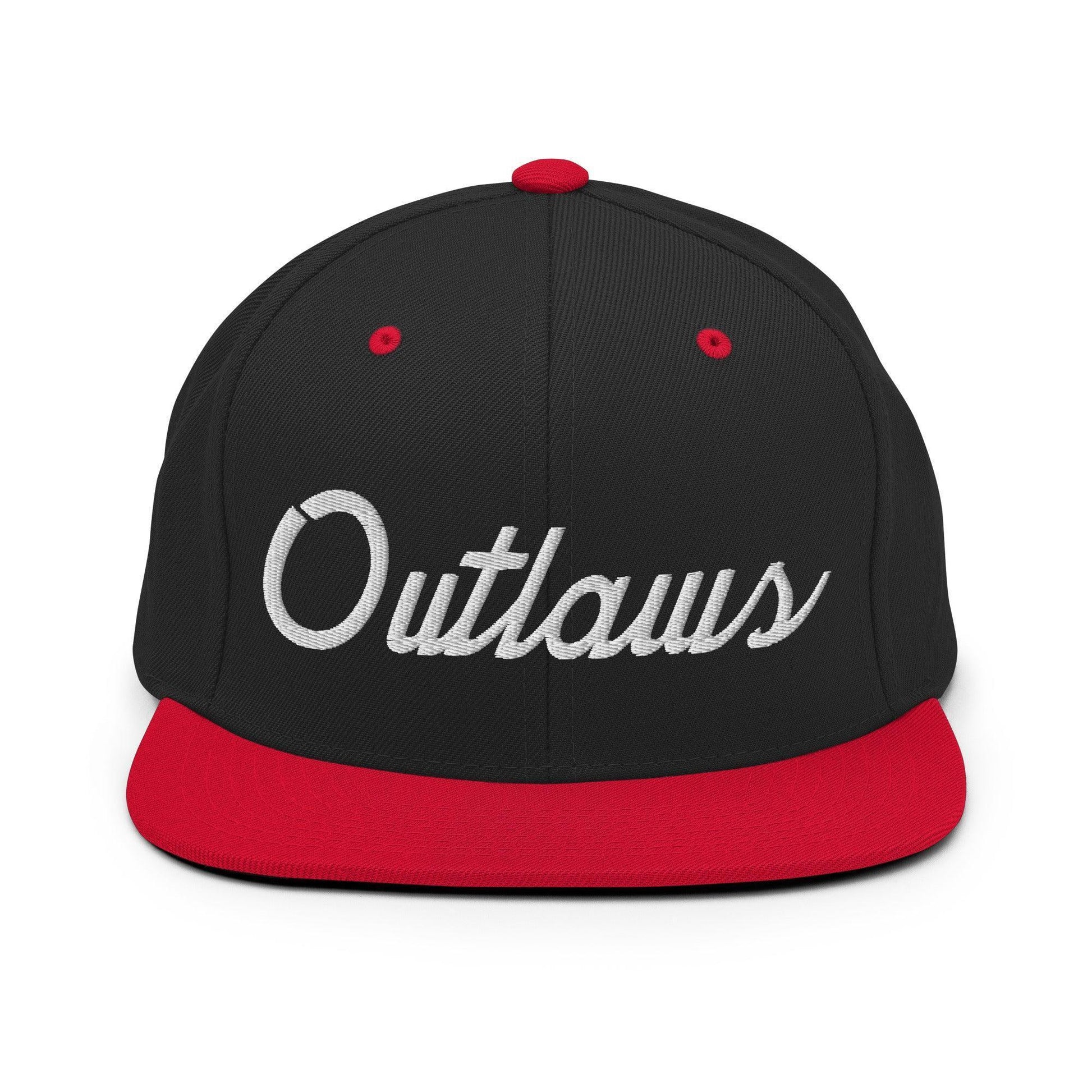 Outlaws School Mascot Script Snapback Hat Black Red