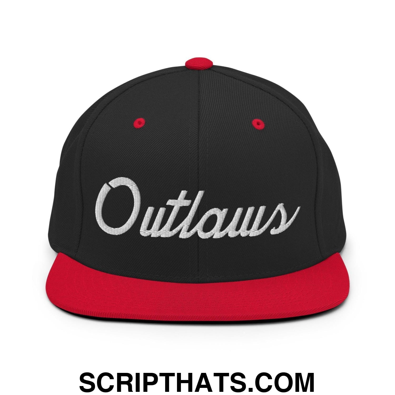 Outlaws School Mascot Script Snapback Hat Black Red