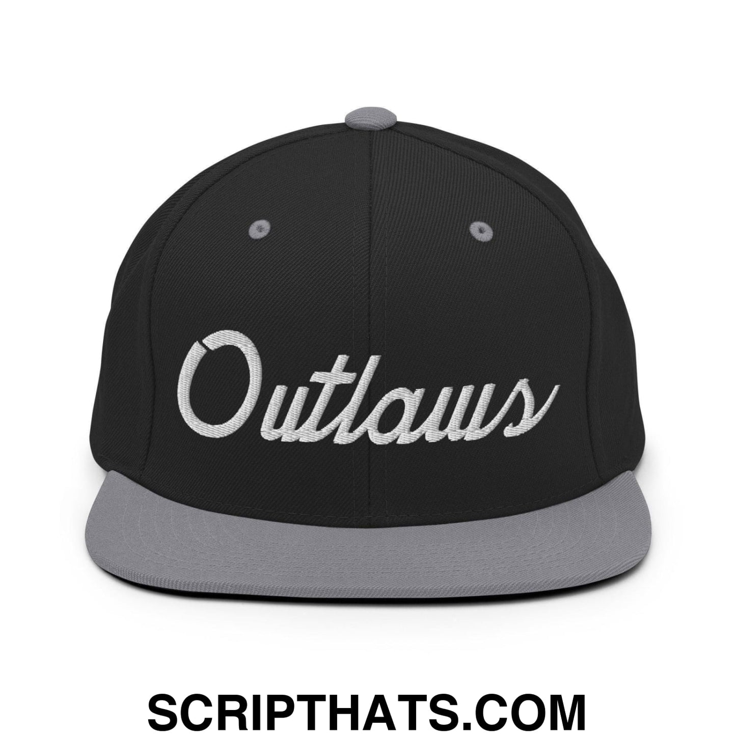 Outlaws School Mascot Script Snapback Hat Black Silver