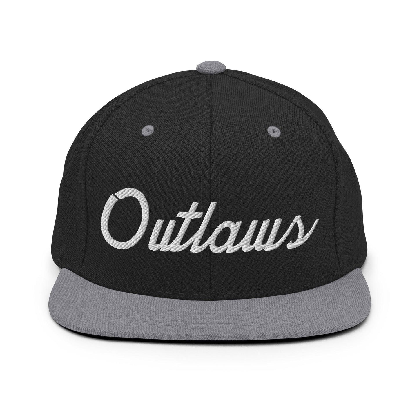Outlaws School Mascot Script Snapback Hat Black Silver
