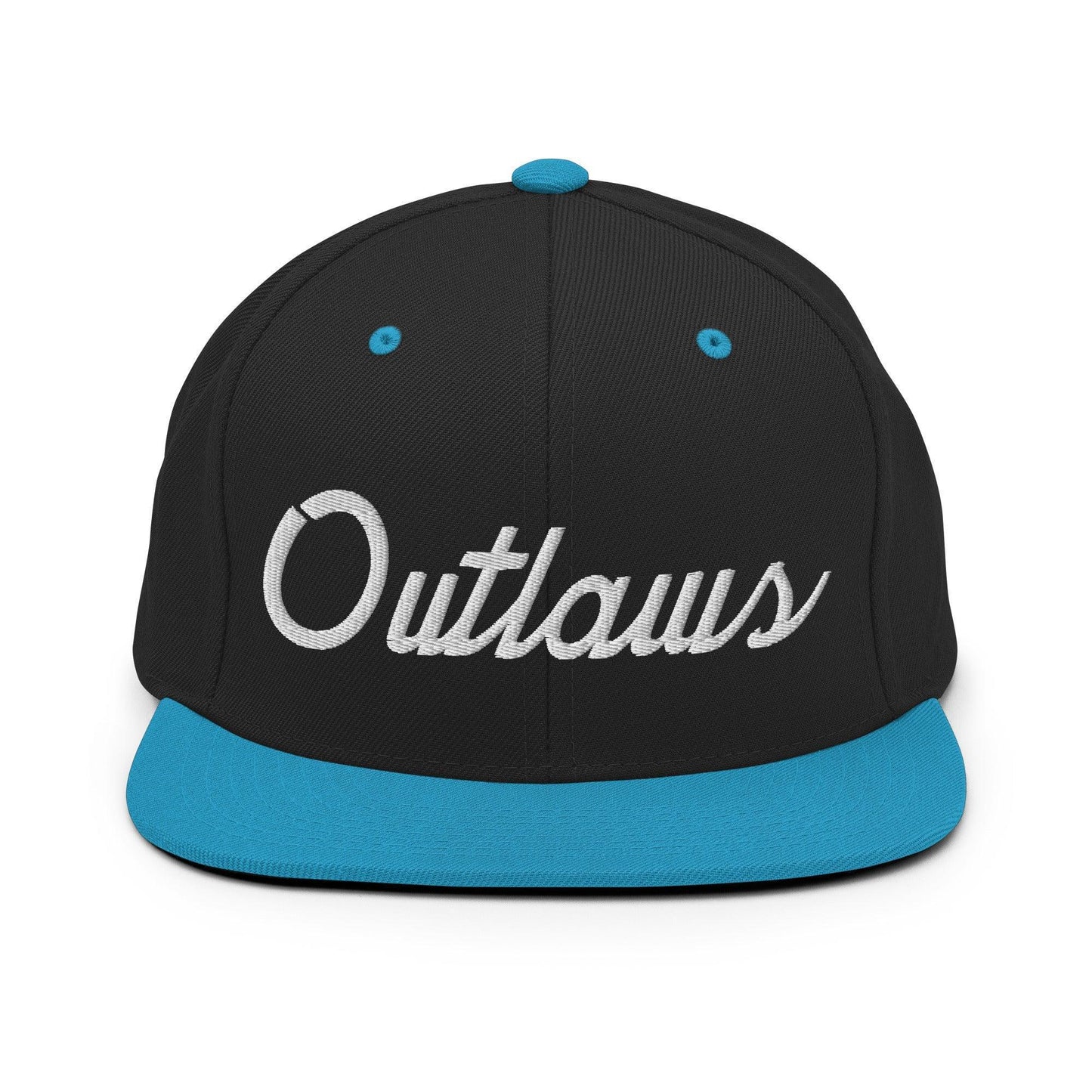 Outlaws School Mascot Script Snapback Hat Black Teal