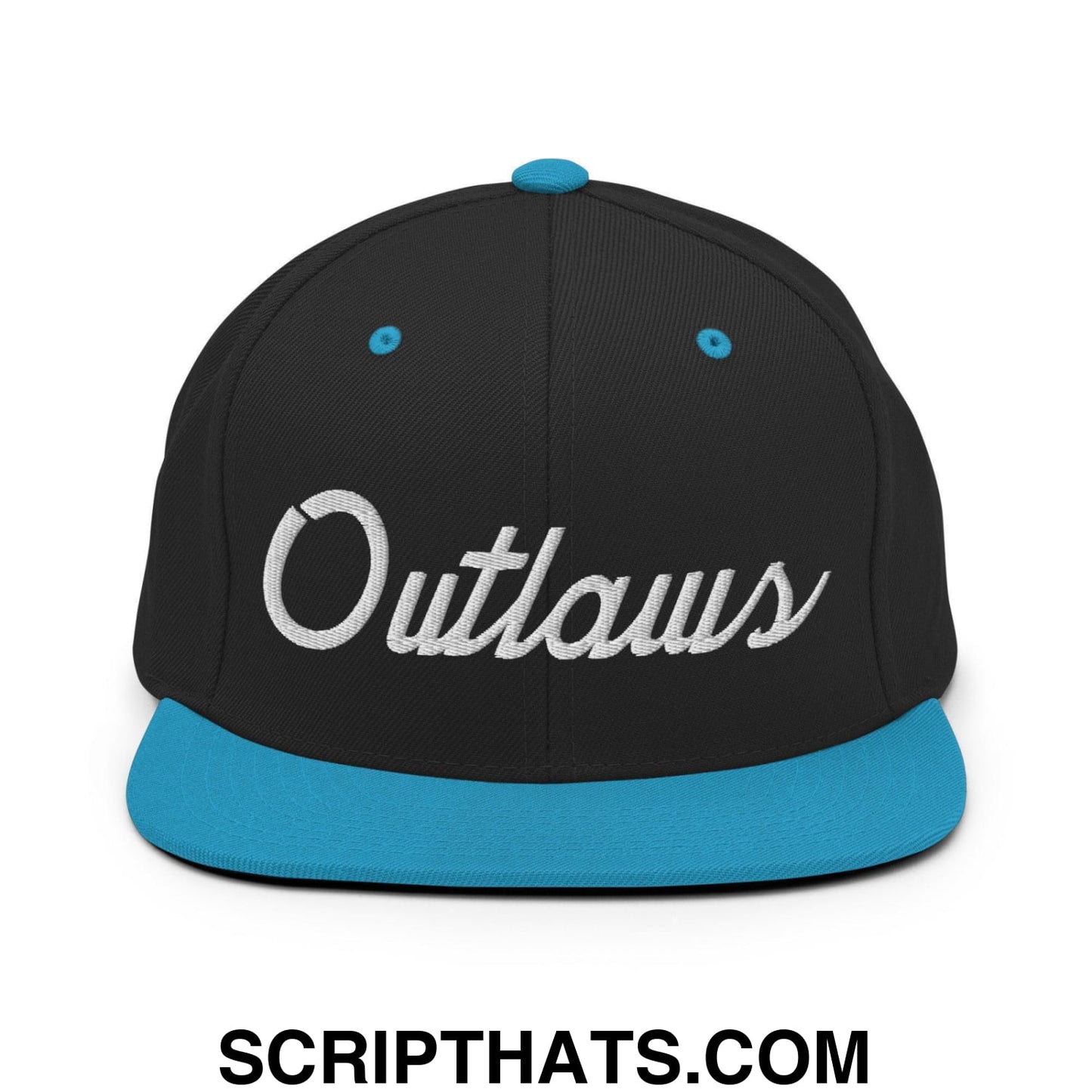 Outlaws School Mascot Script Snapback Hat Black Teal