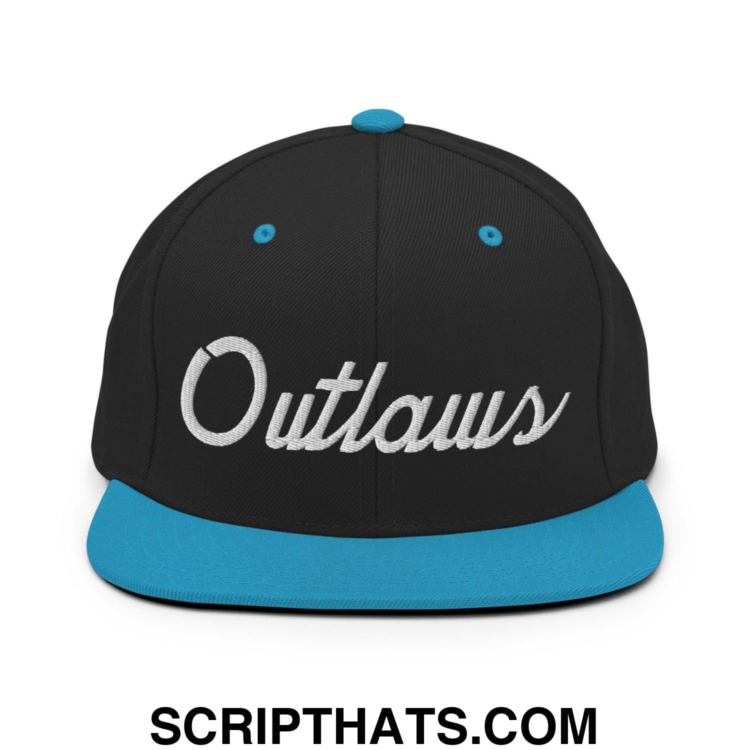 Outlaws School Mascot Script Snapback Hat Black Teal