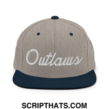 Outlaws School Mascot Script Snapback Hat Heather Grey Navy