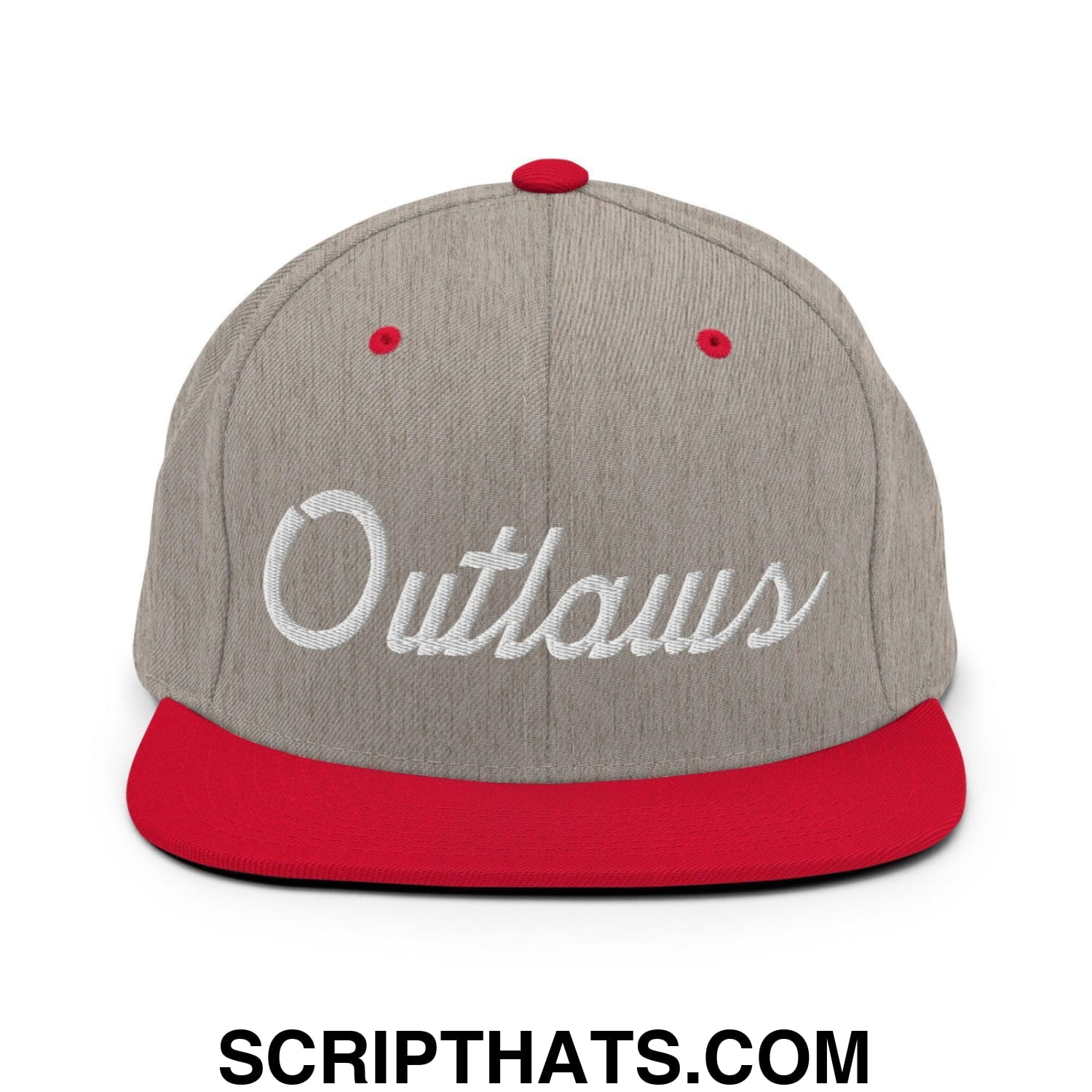Outlaws School Mascot Script Snapback Hat Heather Grey Red