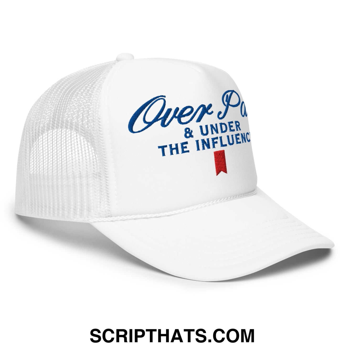 Over Par and Under the Influence Embroidered Foam Trucker Hat White