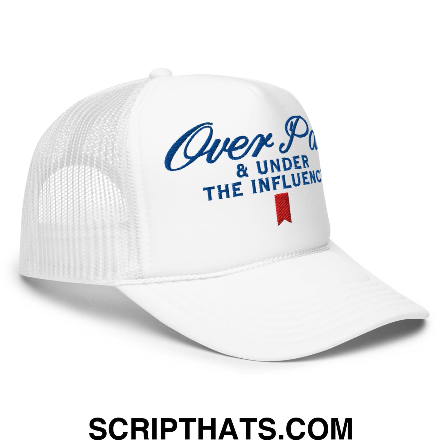 Over Par and Under the Influence Embroidered Foam Trucker Hat White