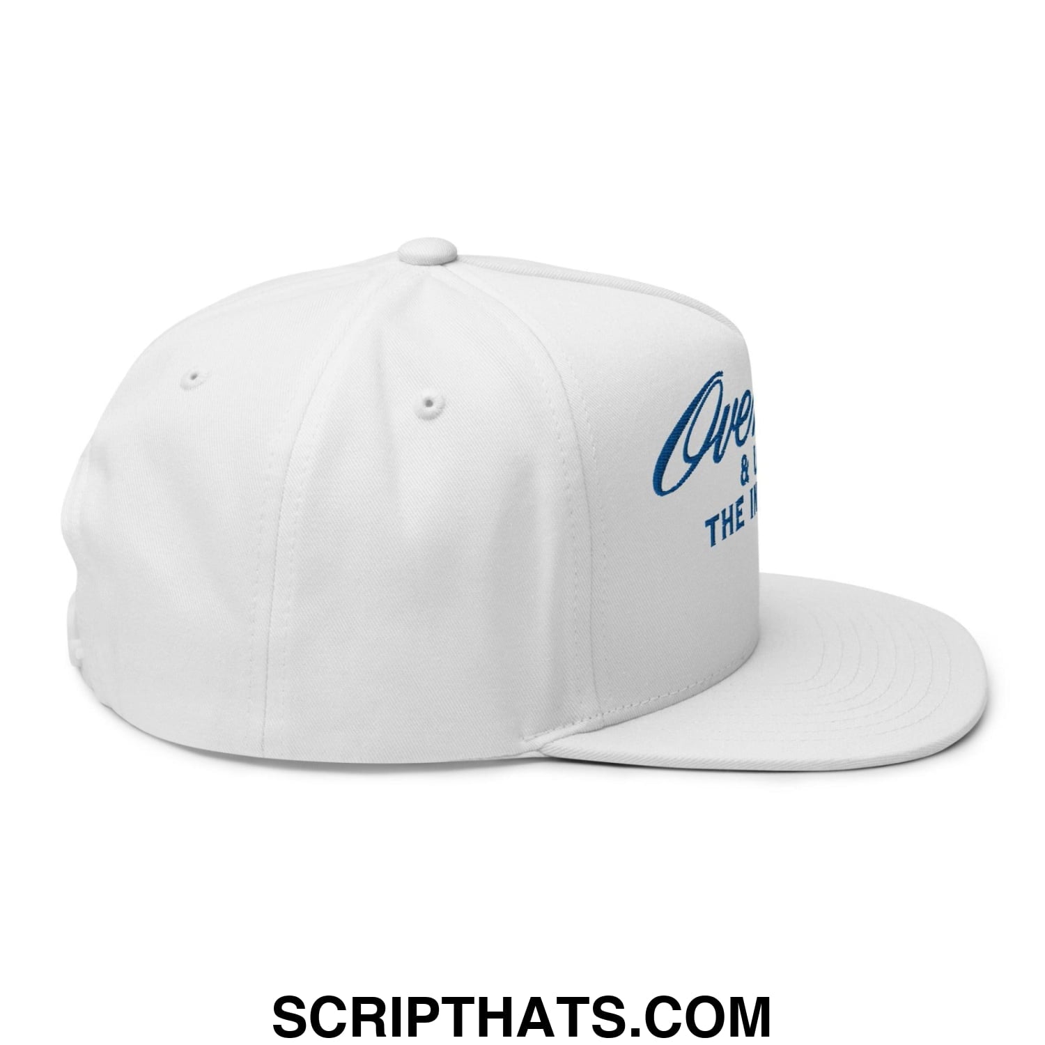Over Par and Under the Influence Flat Bill Brim 5 Panel Snapback Hat White