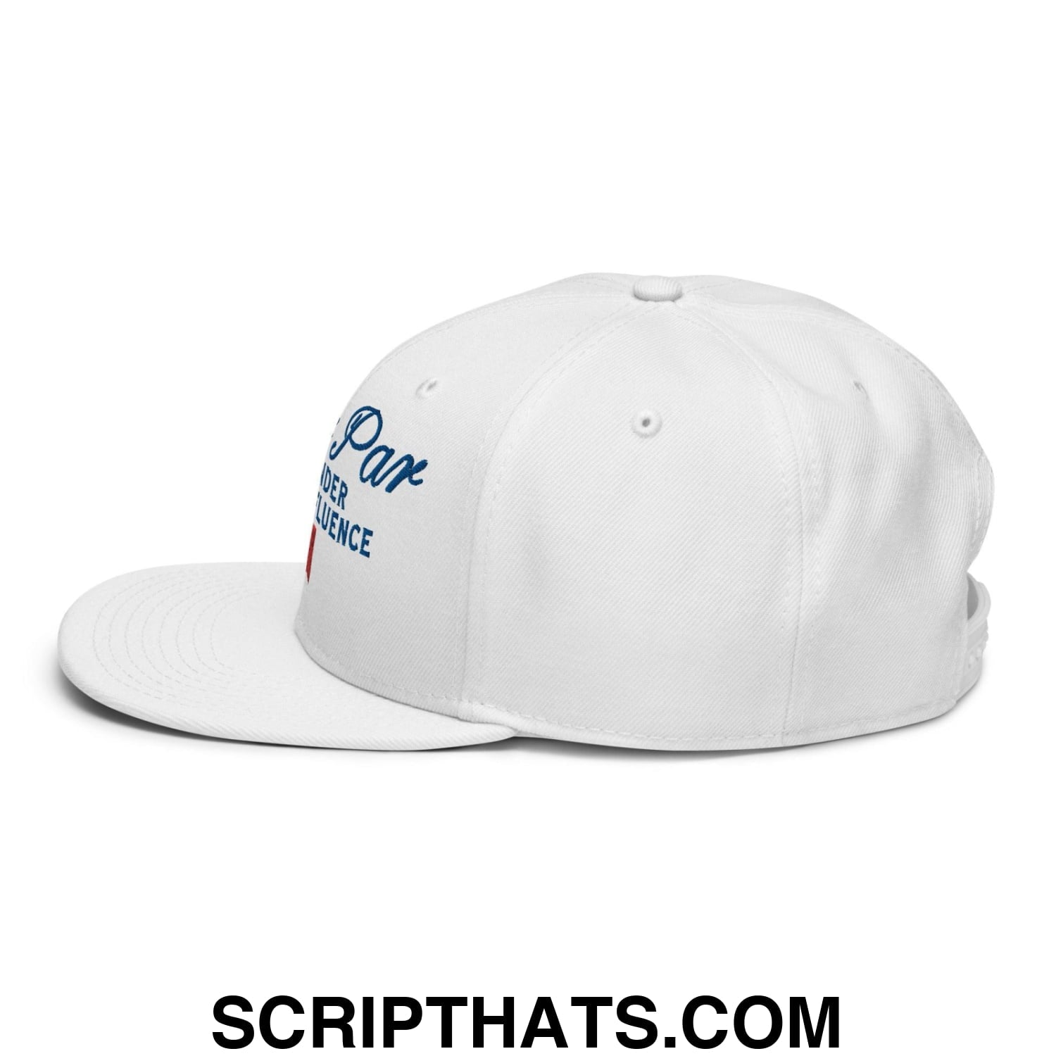 Over Par and Under the Influence Flat Bill Brim Snapback Hat White