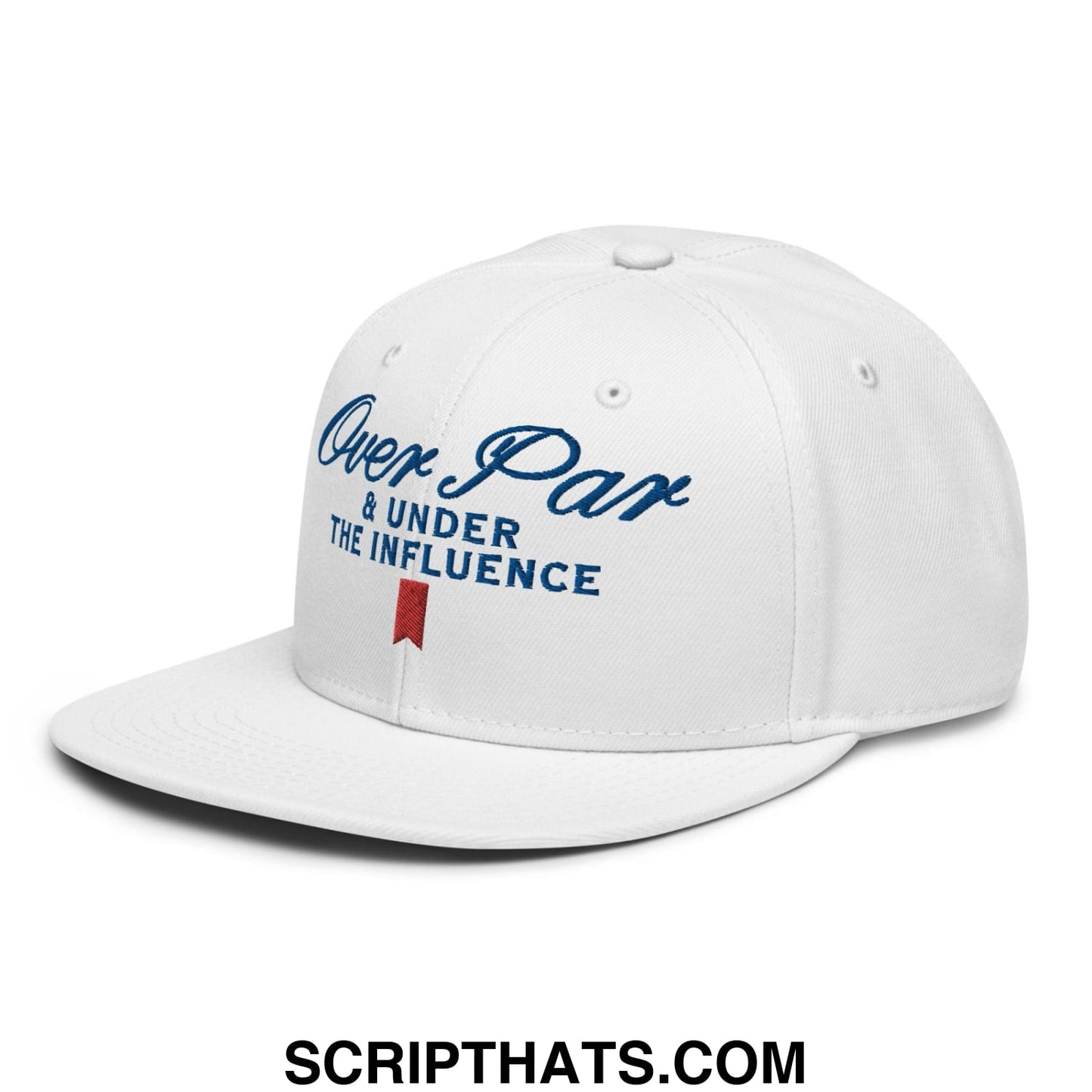 Over Par and Under the Influence Flat Bill Brim Snapback Hat White