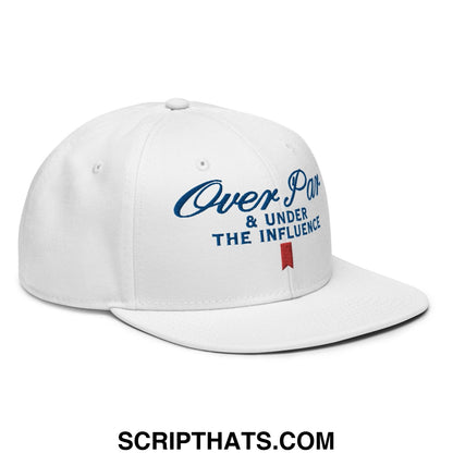 Over Par and Under the Influence Flat Bill Brim Snapback Hat White