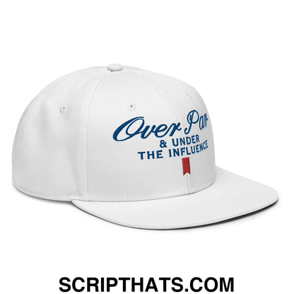 Over Par and Under the Influence Flat Bill Brim Snapback Hat White