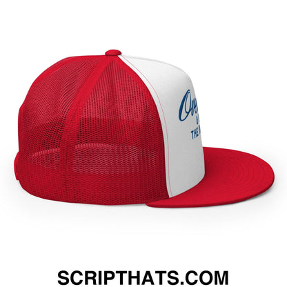 Over Par and Under the Influence Flat Bill Brim Trucker Hat Red White Red