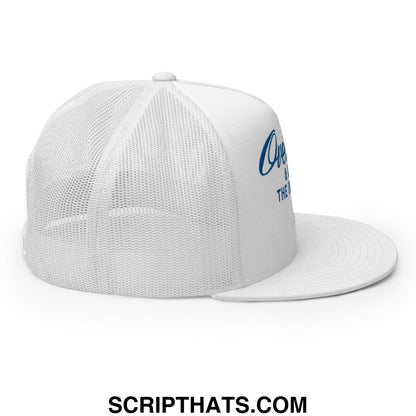 Over Par and Under the Influence Flat Bill Brim Trucker Hat White