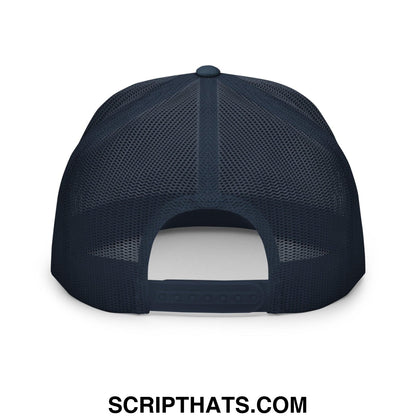 Over Par and Under the Influence Flat Bill Brim Trucker Hat Navy White Navy