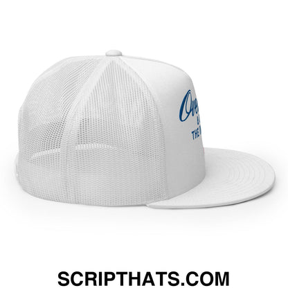 Over Par and Under the Influence Flat Bill Brim Trucker Hat White